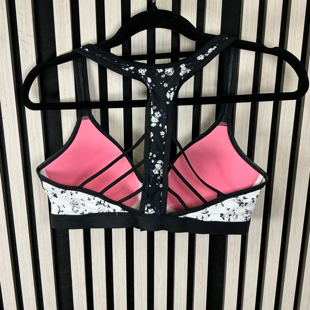 VS Pink Floral Black and White Sports Bra Sz lg - Picture 2 of 3
